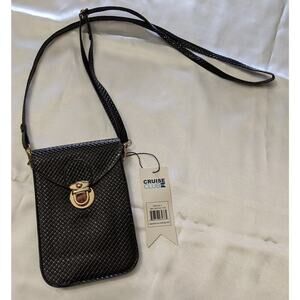 Cruise Club Crossbody Bag N Belt Metallic Textured Black Purse Adjustable Strap